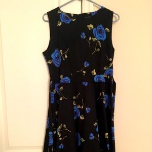 Black dress with blue roses